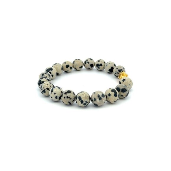 18K Gold Dragon Pixiu Piyao Lucky Bracelet Beads Gemstone Dalmatian Jasper 8mm - Picture 8 of 8